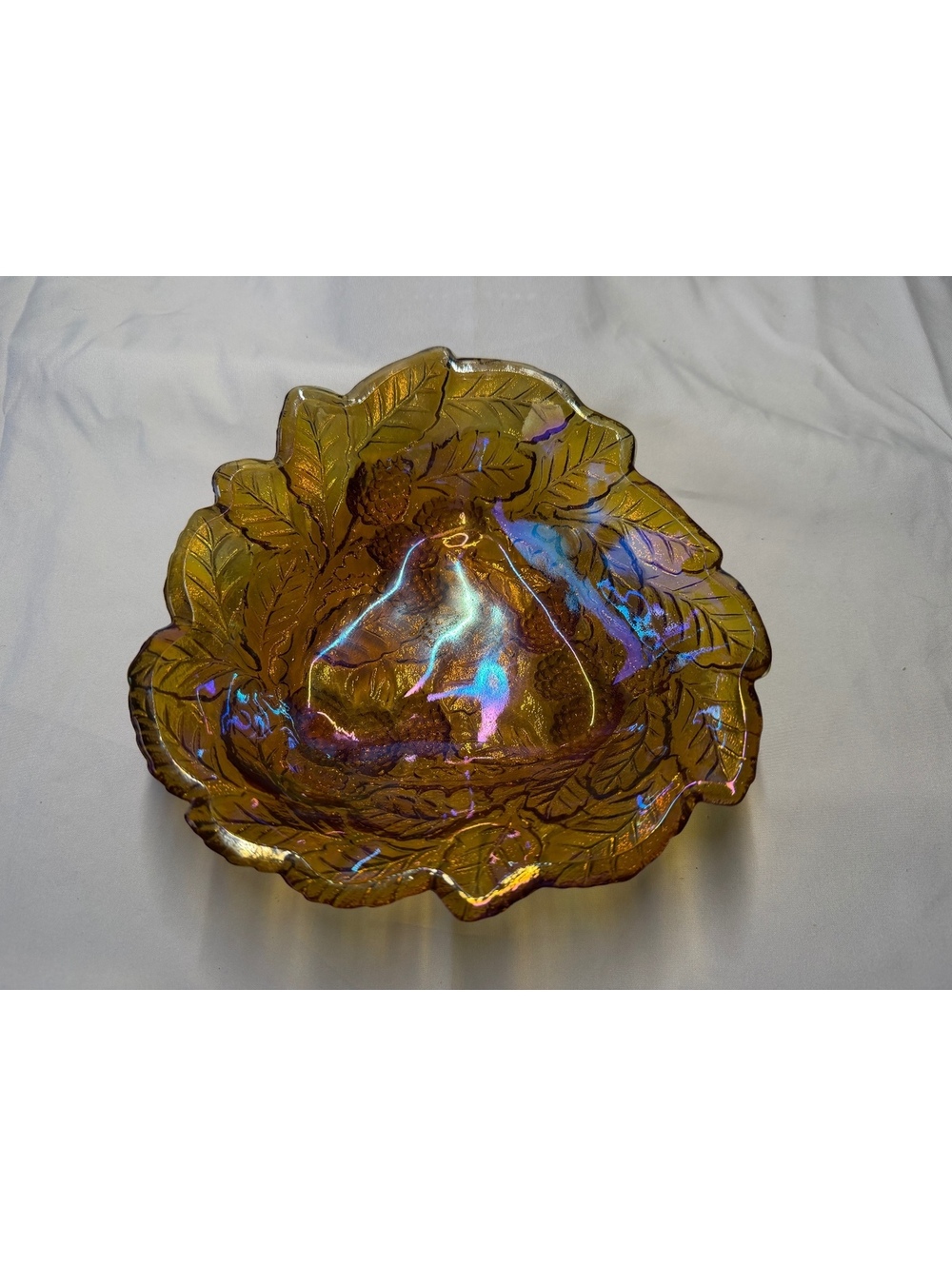 Vintage Amber Carnival Glass Blackberry Berry Bowl 6” Attributed Imperial